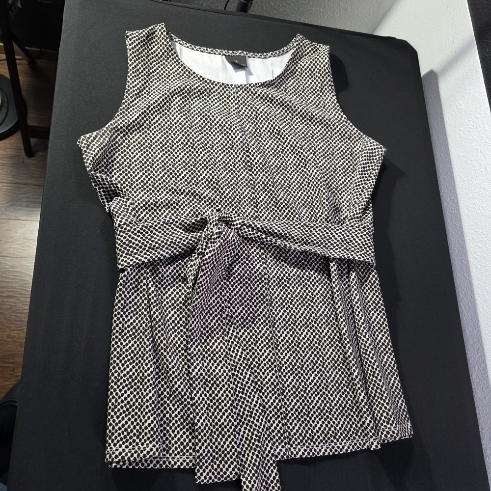 Worthington Sleeveless Black Pattern Tie Waist Blouse Women's Size Large